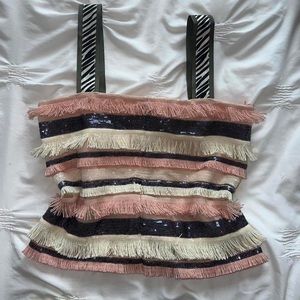 Vintage striped fringe and sequin top w/ zebra print straps!